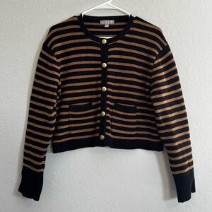 J. Crew Black and Brown Striped Women's Sweater